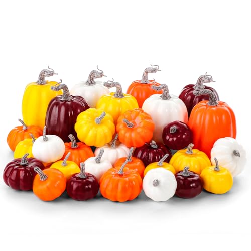 Civaner 30 Pcs Fake Pumpkins Thanksgiving Decorations 3 Sizes 6