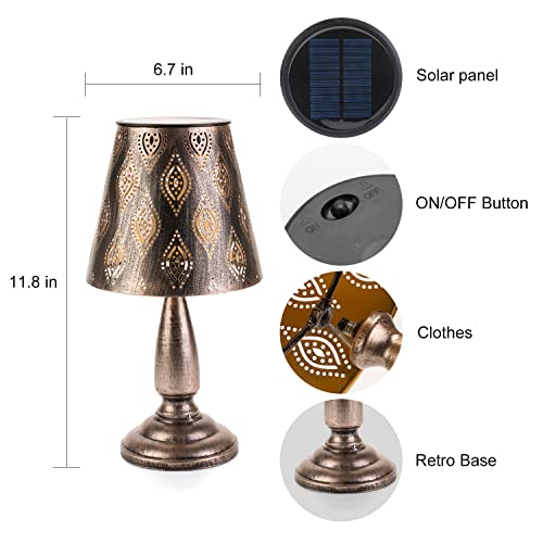 Vzvxcc Solar Table Lamp Outdoor Waterproof-Rust Copper Metal Decorative Solar Garden Lights With Hollowed-Out Design,Cordless Solar Desk Lamp For Patio Garden Pathway Yard Decorations #TOP4