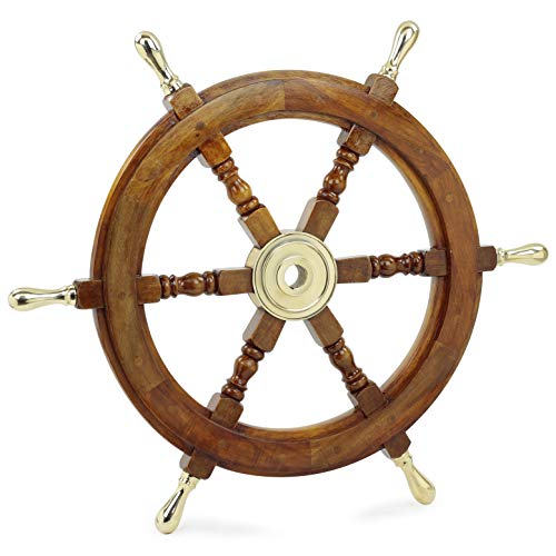 Ship Wheel Ships Steering Wheel Nautical Wheel Wood Wheel Ships Wheel Vintage Nautical Decor Nautical Furniture Nautical Antiques Nautical Art - With Brass Handle (24 Inch) #TOP9