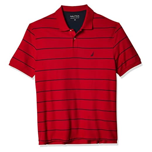 Nautica Camisa polo masculina clássica listrada de manga curta, Nautica Red, X-Large Tall