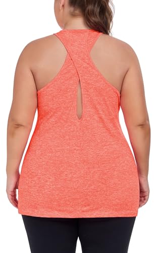 Image of ForHailey Women's Plus Size Cross Back Workout Tank Tops Athletic Shirts