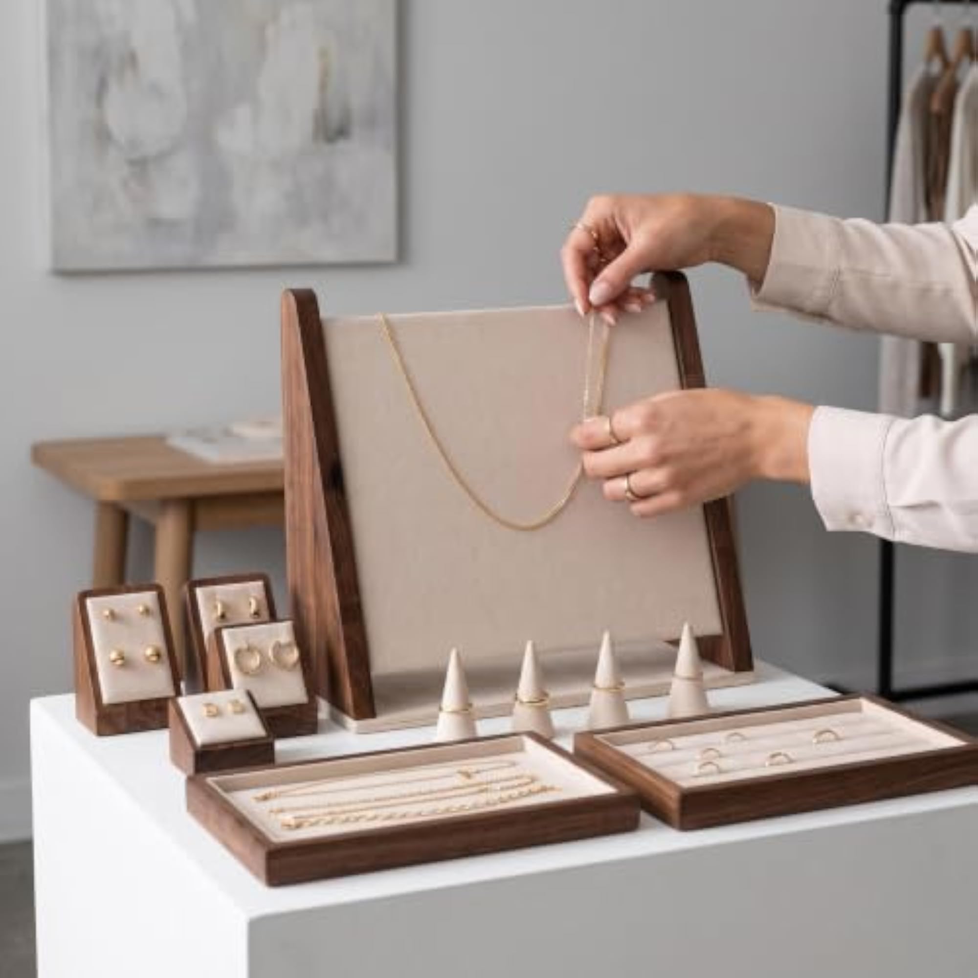 Solid Walnut Wood Necklace Display Stand for Pendants and Jewelry
