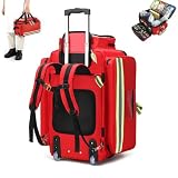 Rollbare medizinische Tasche mit Rädern und abnehmbarem Teleskopgriff – Notfalltasche mit Fächern und Reflexstreifen für Rettungsdienstpersonal, medizinisches Fachpersonal, häusliche Red-66cm