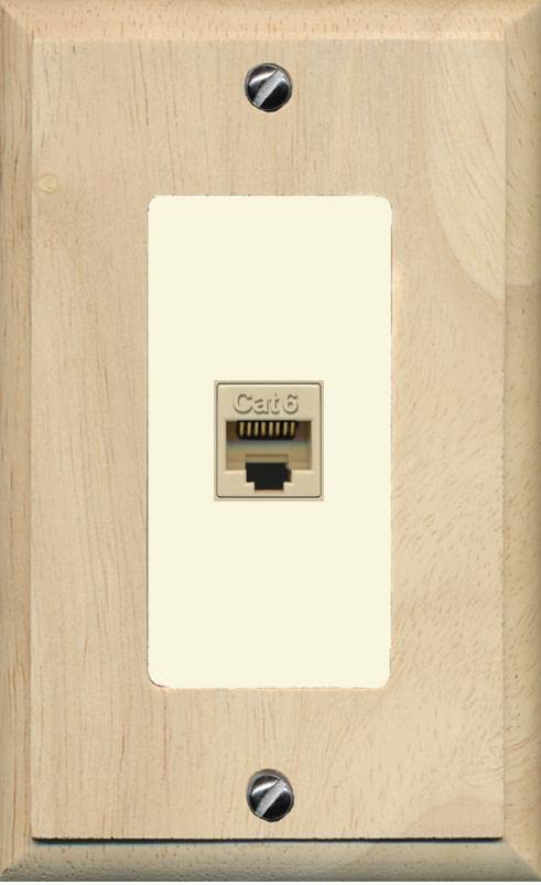 RiteAV Decorative 1 Port Cat6 Ethernet Wall Plate Female-Female - 1 Gang [Wood/Light-Almond]