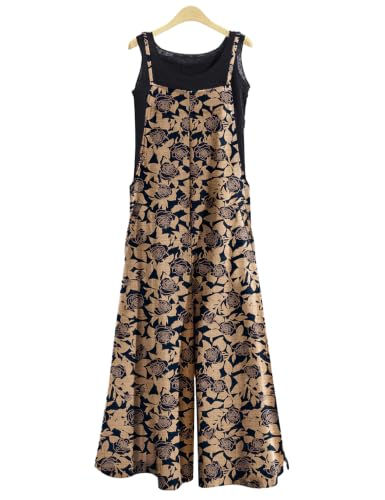 Image of YESNO Women Casual Loose Long Bib Pants Wide Leg Jumpsuits Baggy Cotton Rompers Overalls with Pockets PZZTYP2