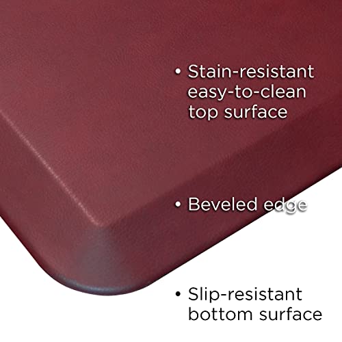GelPro Stain Resistant Surface with 3/4 Thick Ergo-Foam Core for Health and Wellness, 20"x48", Leather Grain Cranberry
