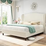 Yaak King Size Chenille Bed Frame with 52' Tall Headboard, Upholstered Platform Bed with Nailhead Trim Headboard Wingback, No Box Spring Needed, Wood Slats Support, Easy Assembly, Beige