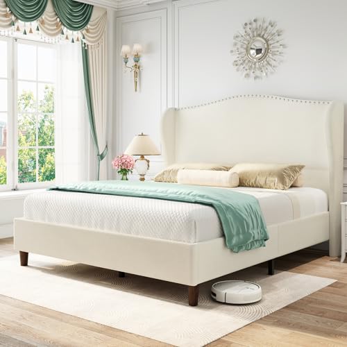 Yaak Full Size Chenille Bed Frame with Headboard