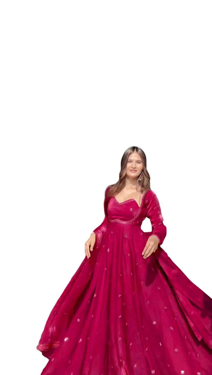 HTLT Fashion Elegant Pink Embroidered Anarkali Gown for Women – Festive