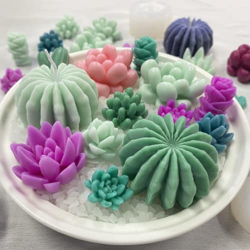 Meixinzhi 9Pack Candle Molds,Candle Making Molds 3D Silicone Candle Mold Flower Molds Cactus Candle Molds Wax Molds For Scented Candles Soaps Making, Wax, Resin Casting,Cake Dessert Mousse Decoration #TOP3