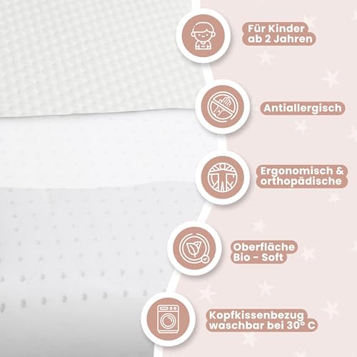 MIMUSELINA Viscoelastisch Kinderkissen 60x40x6 cm | Hypoallergenes Memory Foam für Babys | Kleine Kissen für Kinder, Ergonomisch & Atmungsaktiv | Abnehmbarer, Waschbarer Bezug aus Tencel