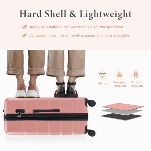 Sweetcrispy Carry on Luggage, Hard Shell ABS Suitcase with Double Spinner Wheels, Lightweight Expandable Rolling Suit Case with TSA Lock, 20 Inch Pale Pink