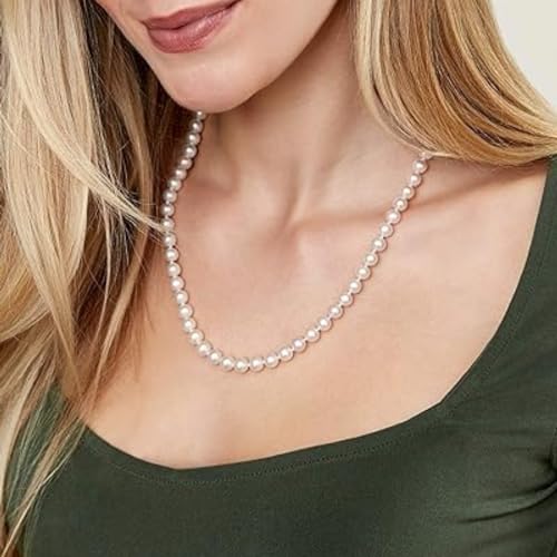 The Pearl Source 14K Gold AAA Quality Round White Freshwater Cultured Pearl Necklace for Women in 20