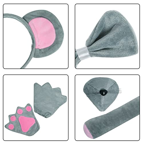 Dxhycc Mouse Costume Set Mouse Ears Headband Nose Bow Tie Tail Paws Tutu Skirt for Kids Girls Boys Halloween Costume Cosplay Party - Thumbnail 4