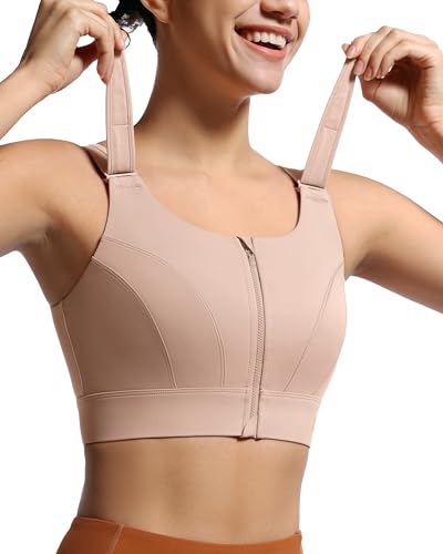 Image of Adjustable High Impact Sports Bras for Women Zip Front Full Coverage and Lift Padded Compression Tops