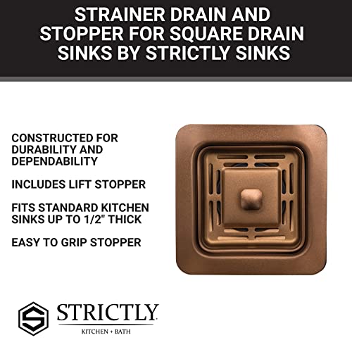 Strictly Sinks Stainless Steel Sink Strainer For Kitchen Sink - Stain Resistant Kitchen Sink Strainer With Large Collection Basket,Sink Drain Strainer For All Square Drain Sinks (Copper) #TOP3
