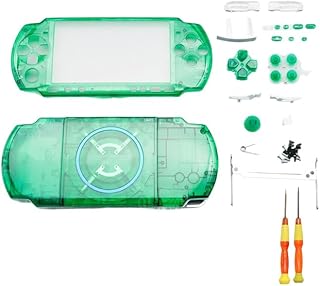Narwhalss PSP3000 用交換シェルセット 改造 DIY 着せ替えケース 前面カバー/中間フレーム/背面カバー/ボタン一式/ネジセット/精密ドライバー付 PSP 3000 / 3001 / 3002 / 3003 / 3004 対応 修理用パーツ (透明グリーン)