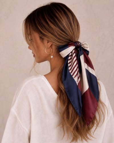 Image of Satin Square Head Scarf for Women, Floral Printed