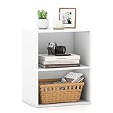 COSTWAY 2-stöckiges Bücherregal klein, offenes Aufbewahrungsregal Holz, Standregal mit 5-Fach verstellbarem Einlegeboden, Würfelregal Raumteiler (Weiß,2 Fächern, 42 x 29,5 x 53,5 cm)
