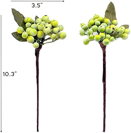 M2cbridge Pack of 6 Green Artificial Berry Stems Christmas Picks Wreath Ornament(Green)