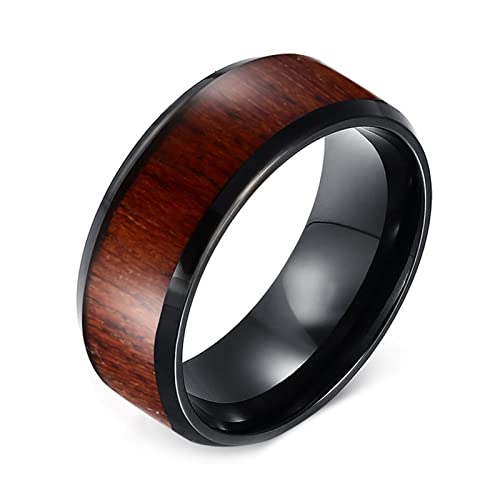 Bague tungstène bois et homme noir de 8mm de largeur pour alliance masculine élégante