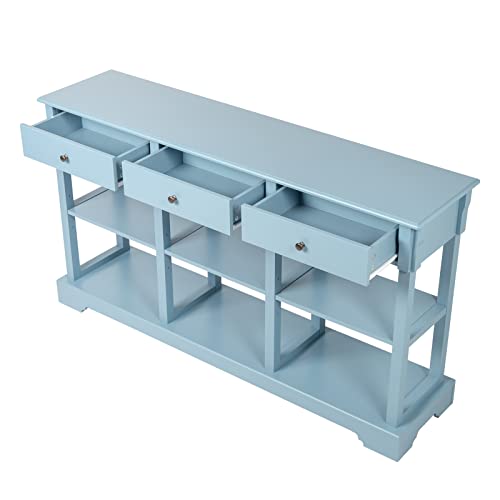 Royard Oaktree Console Table 3-Tier Entryway Table With 3 Drawers And Storage Shelves Wood Narrow Sideboard Sofa Table For Living Room,Entryway,Hallway,Sky Blue #TOP4