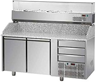 D.O.M. - Tavolo Pizza refrigerato GN 1/1 2 porte,3 cassetti neutri,piano in granito e vetrina refrigerata