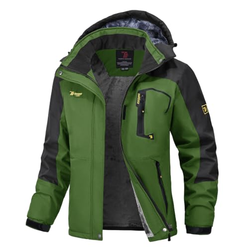 Image of donhobo Womens Waterproof Jacket,Winter Hiking Warm Fleece Coat Green L | Windproof Warm,Detachable Hood,Zipper Pockets,Ideal for Snow Sports Winter Outdoor Daily Commute