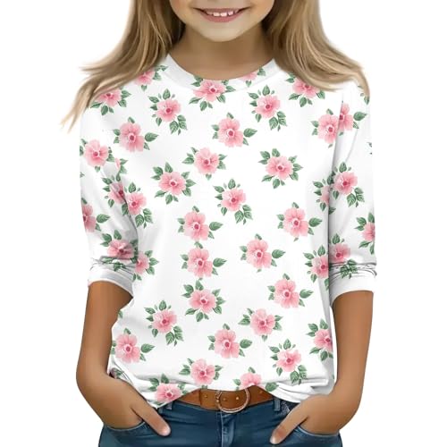 Cute Tops for Girls 10-12 Tight Crewneck 3/4 Sleeve Shirts for Girls 10-12 Y2K Casual Fall Baggy Floral Lightweight Fashion Soft 4T Clothes Outfits Light Pink-150