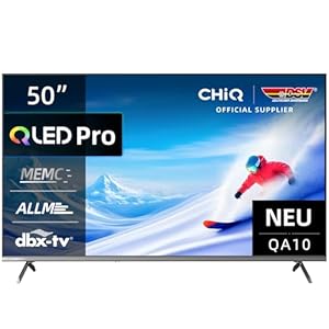 CHIQ 50QA10 50 Zoll 4K UHD QLED Smart TV, QLED Pro, DLG 120Hz, MEMC, VRR, ALLM, HDR10, Dolby Audio, 4X HDMI 2.1, Wide Color Gamut, rahmenloses Metallgehäuse, Chromecast, Google Assistant