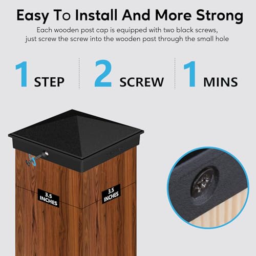 4x4 Post Caps – Aluminum Pyramid Caps Fits 3.5" x 3.5" Wood Posts, Black Matte Post Covers for Fence, Deck, and Mailbox (8 Pack) by INDECKMO - Image 5