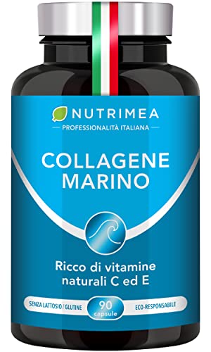 Collagene Marino Idrolizzato Puro | 900 mg | Con Vitamine A, C ed E | Pelle e Articolazioni | 90 Capsule | Nutrimea