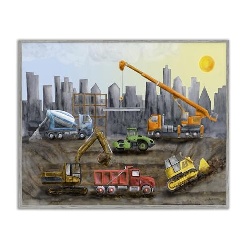Stupell Industries Construction Trucks Skyline Gray Framed Giclee Wall Art Design by Brett Blumenthal, 30 x 24 by Stupell Industries - Used condition - US$54.08