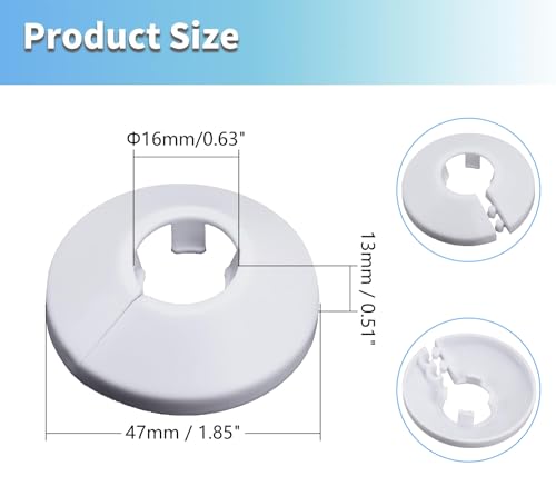 MroMax Fit 1/2 inch Outer Diameter Flange Water Pipe Cover Decoration White Pipe Cover Radiator PP Plastic 16mm(5/8\") Escutcheon Pipe Collar for Wall Pipe Tube Decoration 4Pcs