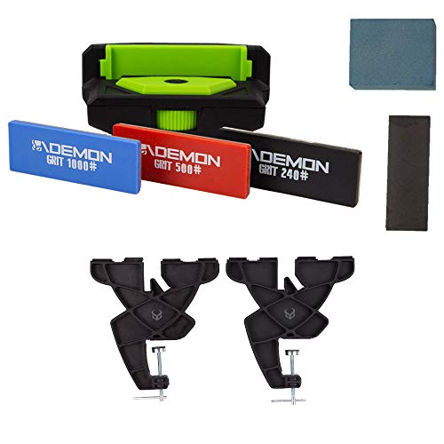 Demon United Elite X Ski Edge Care Kit And Snowboard Vise Combo Package - Includes Side Edge Multi-Tool, 3 Diamond Stones, Steel File And Gummy Stone And Your Choise Of Vises (2 Pc Vise Nylon) #TOP17