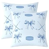 Manfei Juego de 2 fundas de cojín de hockey sobre hielo para niños y adolescentes, juego de pelota deportiva de 45,7 x 45,7 cm, con lazo azul, decoración de sala deportiva, estilo princesa de hockey