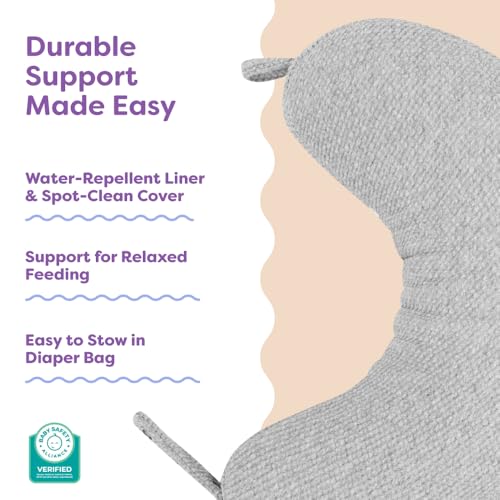Boppy Anywhere Travel Nursing Pillow - Compact, Ergonomic Bottle & Breastfeeding Pillow with Snap & Loop Hanging Closure and Firm Hypoallergenic Fill, Baby Safety Alliance Verified - Gray 2.0