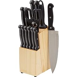 Amazon Basics - Juego de cuchillos de cocina y soporte (14 piezas)