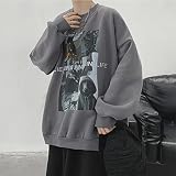 Y2K Dobermann Graphic Sweatshirt für Herren und Damen, koreanisches Harajuku, Langarm-Top, Oversize, Fleece, adretter Stoff, Streetwear, Unisex, Grau, Größe 3XL