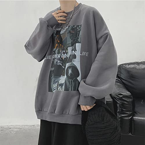 Y2K Dobermann Graphic Sweatshirt für Herren und Damen, koreanisches Harajuku, Langarm-Top, Oversize, Fleece, adretter Stoff, Streetwear, Unisex, Grau, Größe 3XL