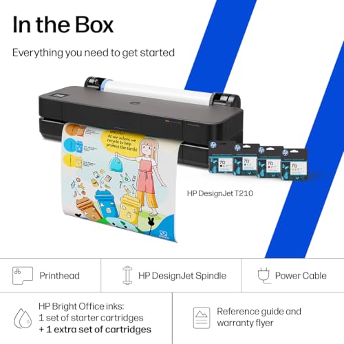 Image of HP DesignJet T210 Large Format 24-inch Poster Printer, for Easy Poster & CAD Printing. Includes up to 1-Year of Ink (8AG32L) - New Model
