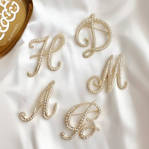 Image of Gold Initial Letter A-Z Brooch Pin Imitation Pearl Initial Letter Pin Gold 26 Alphabets Badges Breastpin for Women Girls Clothing Hat Bags Decor (H)