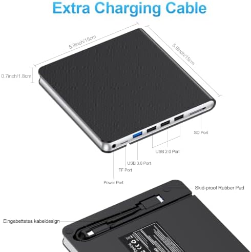 External CD/DVD Drive for Laptop, DVD Player for Laptop, 8 in 1 USB 3.0 Ultra-Slim Portable, CD Burner External Disk Drive Optical Compatible with Desktop Mac,Windows 11/10/8/7 Linux — 사진 3