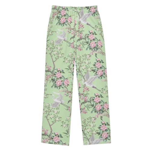 Boys' Pants Peonies Tree Herons Flower Long Bottoms Jogger Pants Elastic Waist Trousers with Pockets S-XL