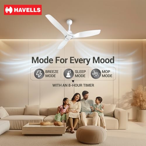 Image of Havells Stealth Slim BLDC 1200 mm Ceiling Fan | Remote Controlled, High Air Delivery Fan | 5 Star Rated, Upto 50% Energy Saving, Reverse Rotation, 2 Year Brand Warranty | (Pack of 1, Satin White)