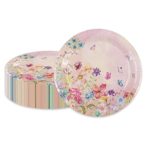 50PCS Floral Party Paper Plates for Events Cover