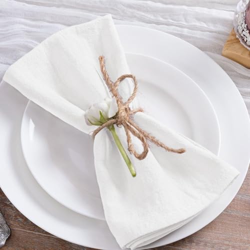 Image of MLMC 4 Pack Ivory Cloth Napkins Rustic Washable Cotton Linen Napkins Set of 4 17 inchx17 inch Reusable Dinner Napkins Cloth for Wedding Party Gathering Everyday Use Events Decor
