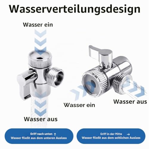 3 Wege Wasserhähn Umschaltventil,3 Wege Dusch Umstellventil Adapter 1/2 Zoll mit M22-M24,Diverter für Wasserhahn, 3 Wege Umschaltventil Diverter Ventil für Küche Bad Duschsystem Waschbeckenbrause