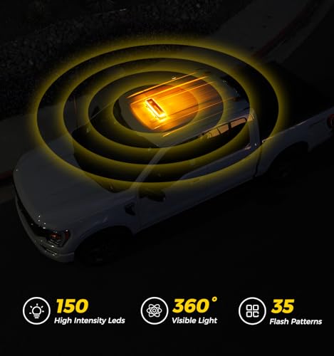 Xprite 18 inch 150 LED Rooftop Strobe Light Bar w/Control Panel Magnetic Base Warning Flashing Beacon Caution Traffic Lightbar for Construction Vehicles Towing Work Trucks Plows Pickup - Amber by Xprite - Used condition - Image 2