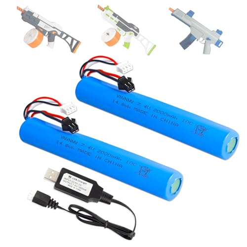 VNVNMV 7.4V 2000mAh Battery for Splatter Ball Gun Airsoft Gel Blaster,2 Pack Rechargeable Batteries with USB Charger Compatible with Splatrball SRB1200 400 400-SUB